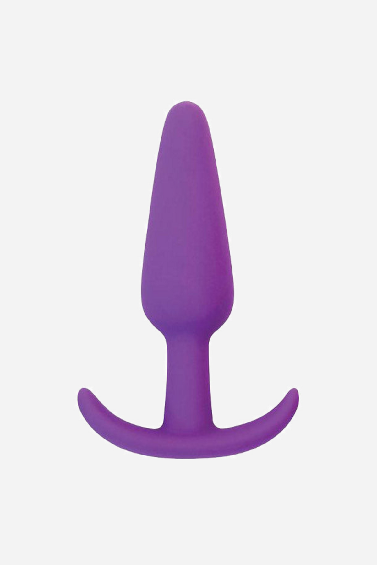 A single purple Gossip silicone plug standing upright, showing its smooth tapered body, narrow neck and wide curved base for safety.