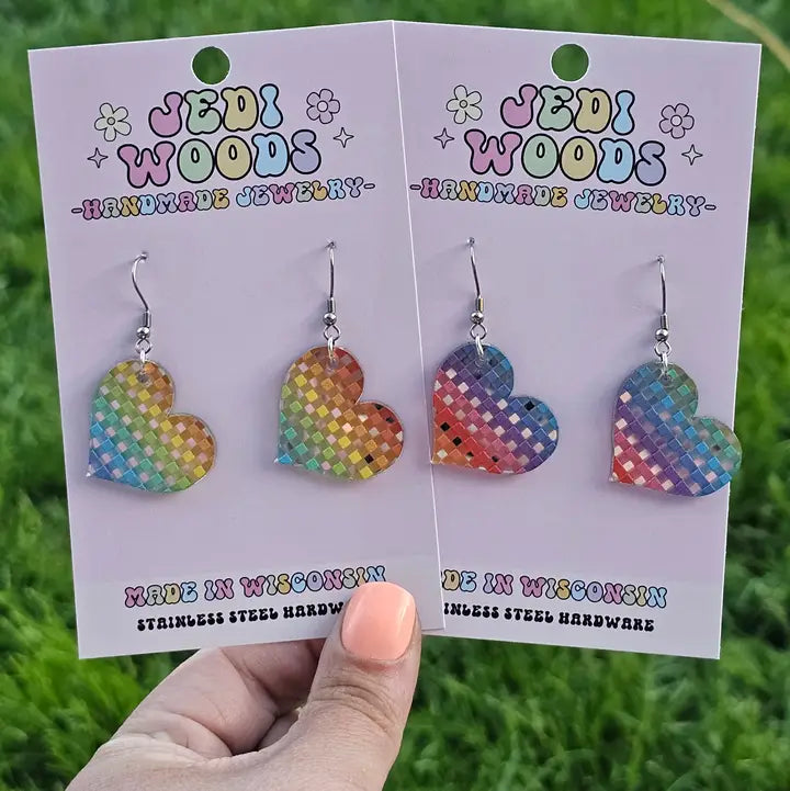 Heart Earrings in Rainbow Patterns
