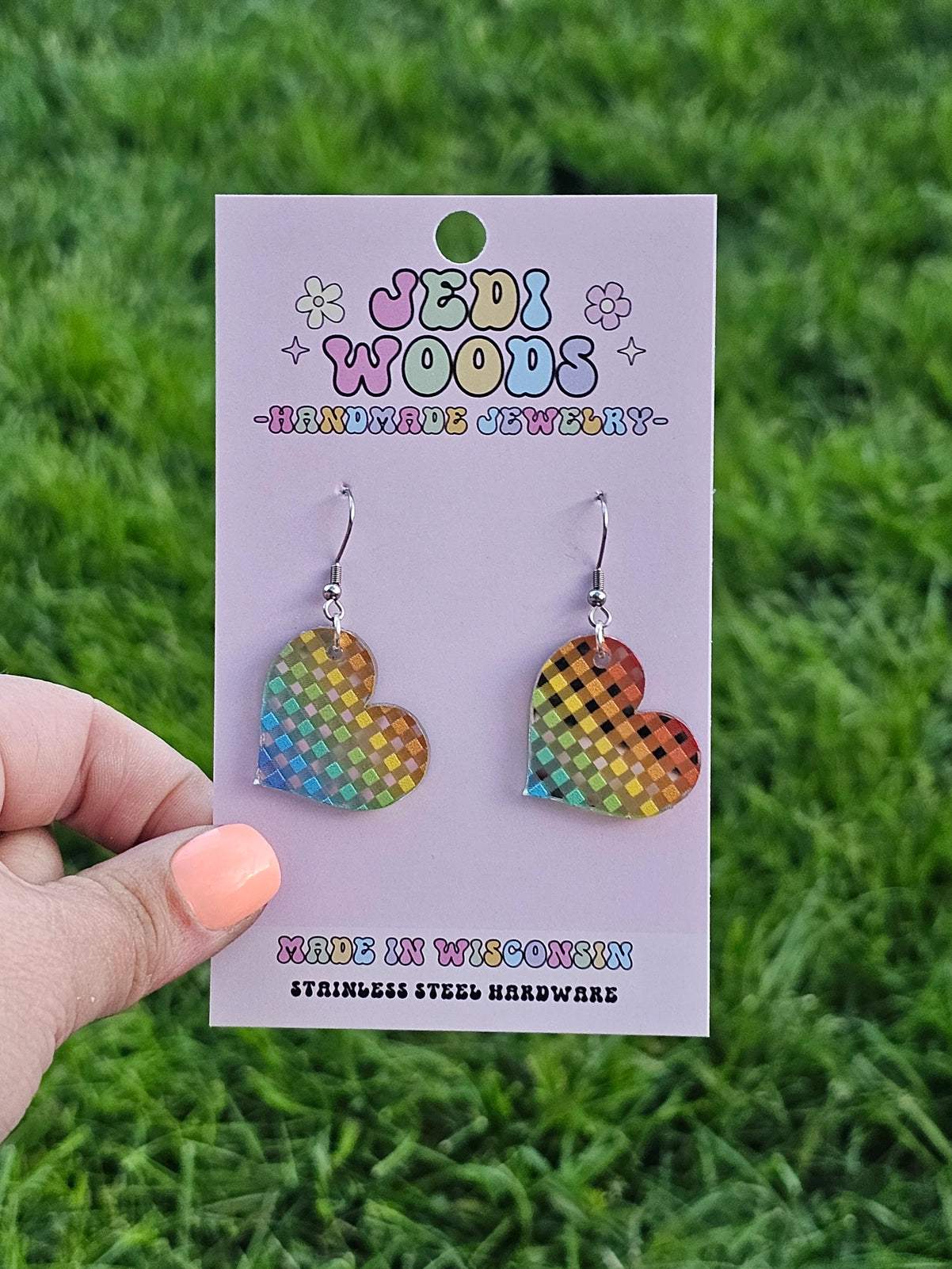 Heart Earrings in Rainbow Patterns