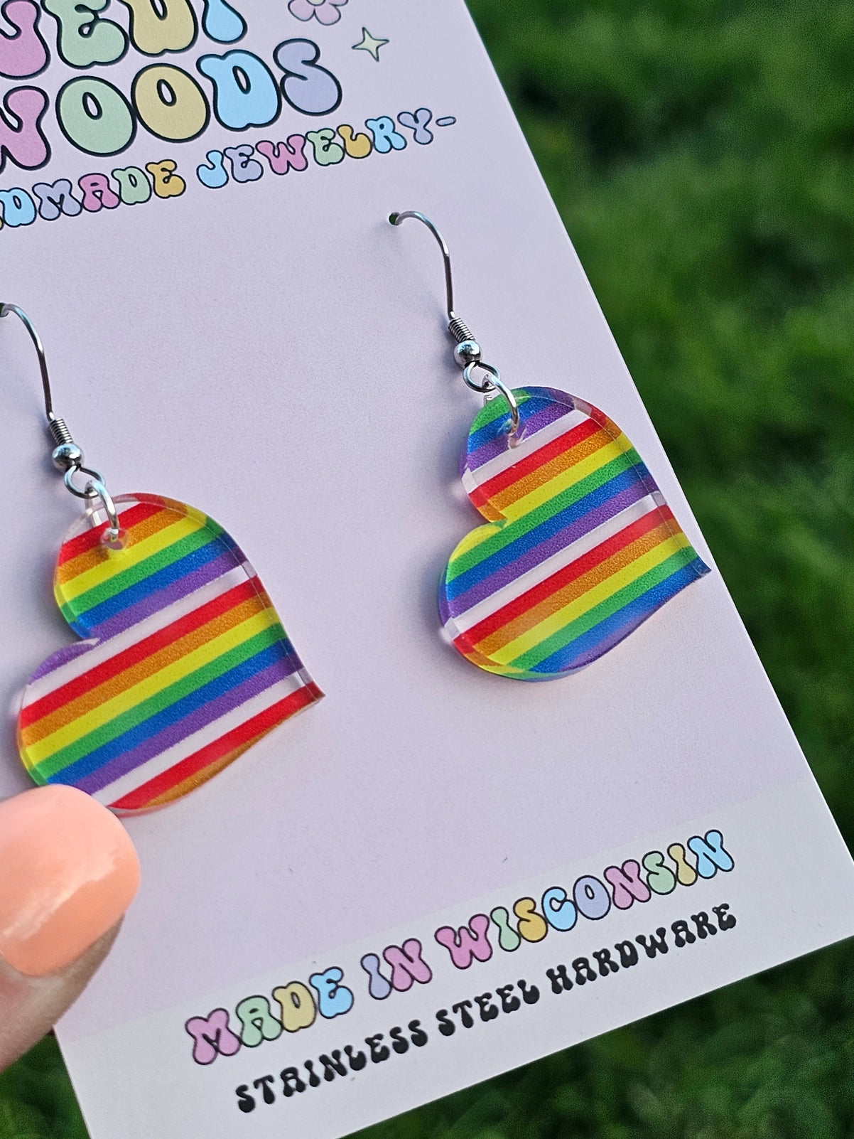 Heart Earrings in Rainbow Patterns