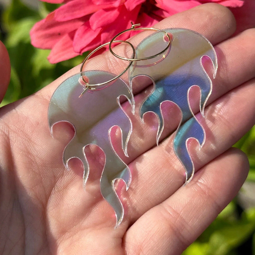 Hot Flame Hoop Earrings in Iridescent