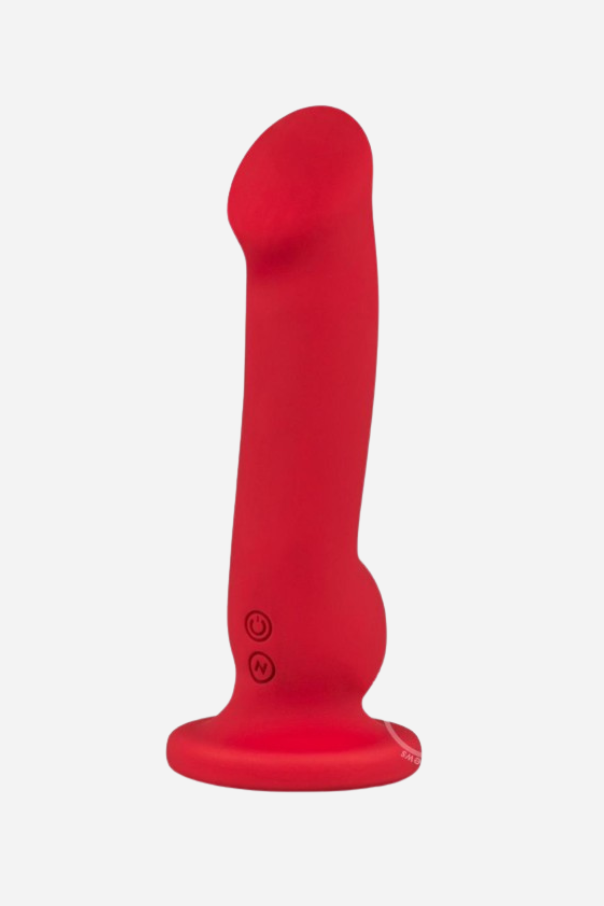 Red silicone dildo on a white background