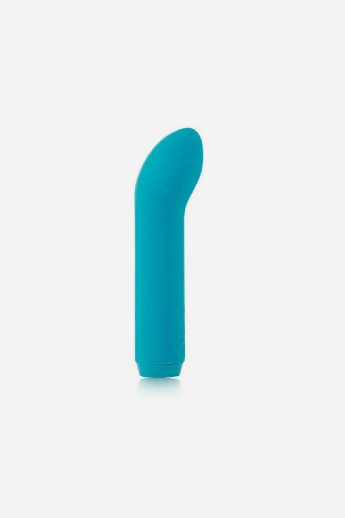 Je Joue G-spot bullet vibrator in Teal standing upright, showing the slim body and gently curved G-spot tip on a light grey background