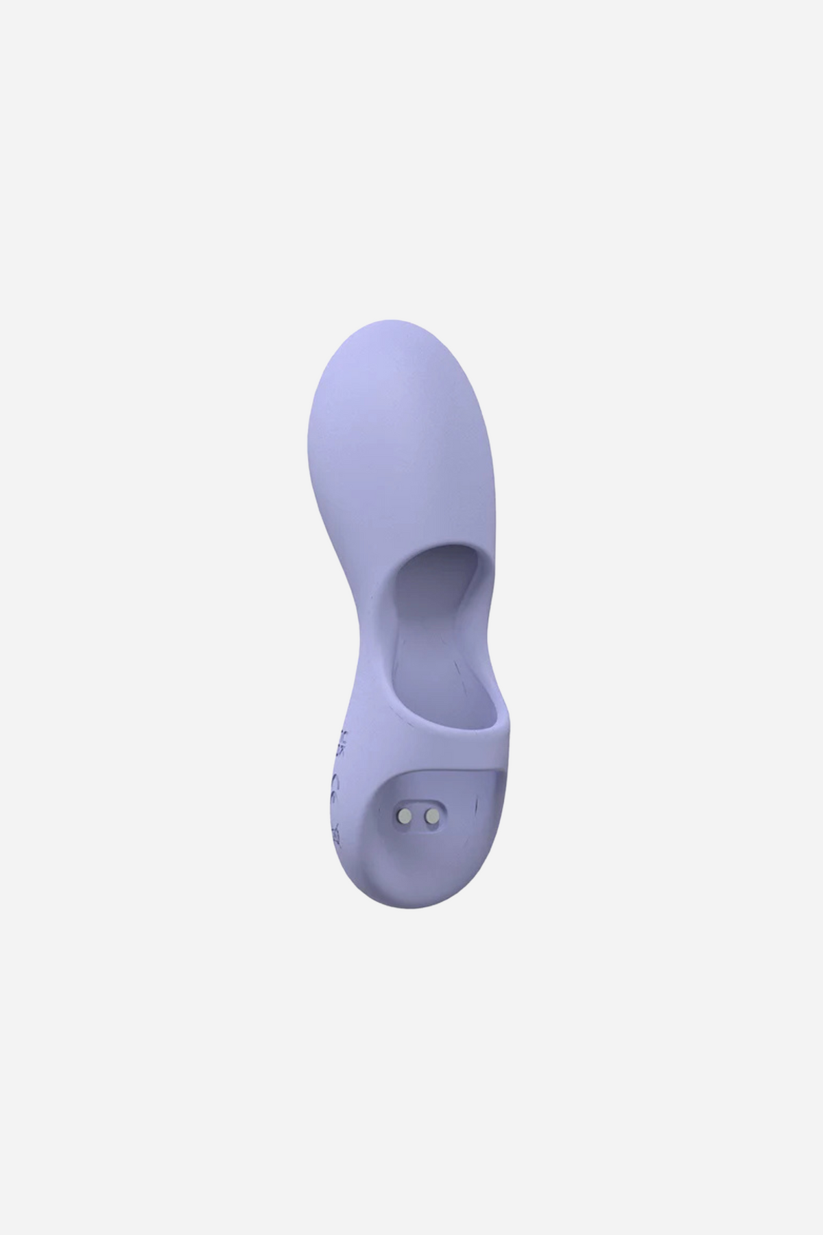 Lilac Joy wearable finger vibe, a soft silicone vibrator that slips over your fingertip with control buttons on the base, on grey