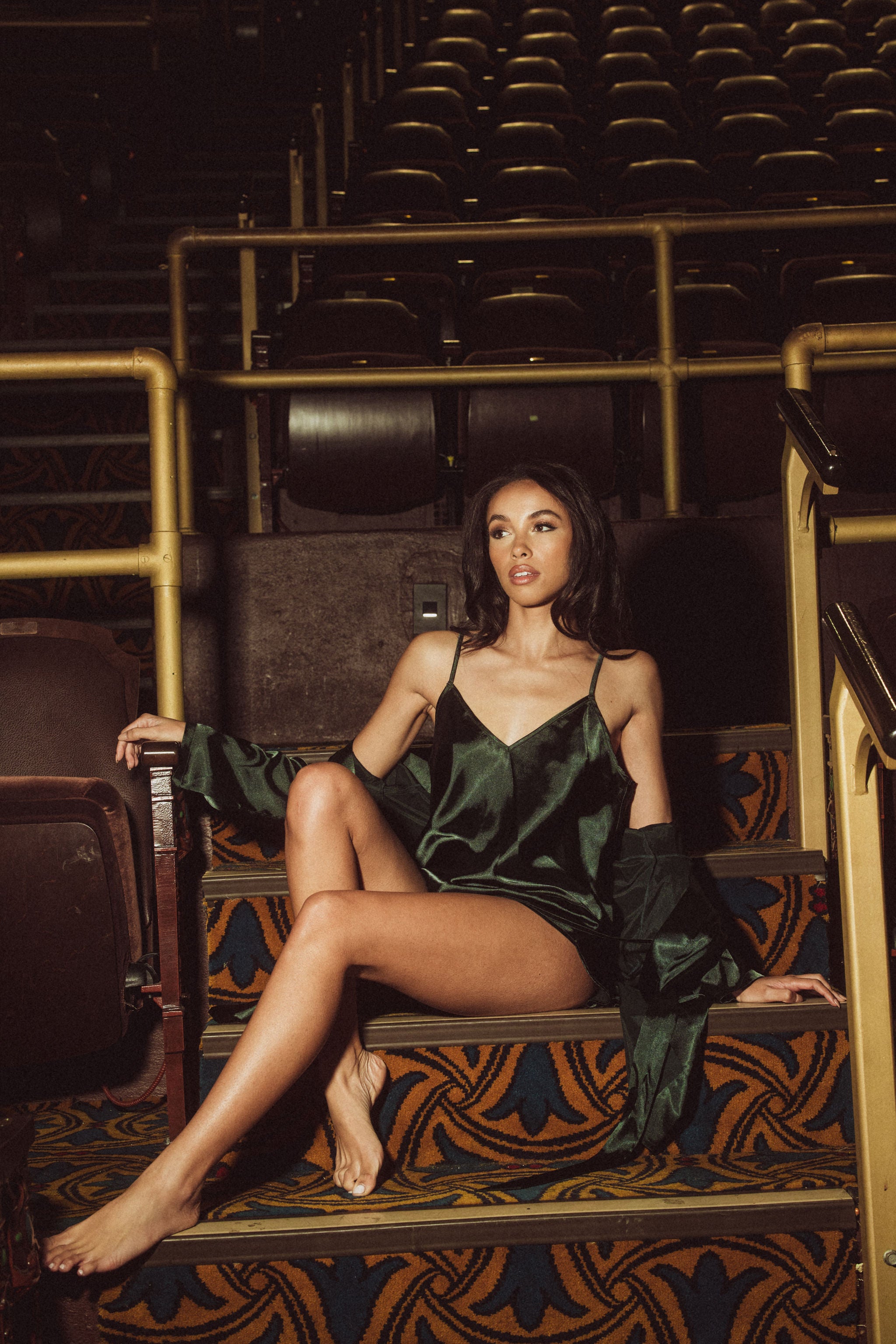 Kilo Brava Satin Cami & Tap Short Set in Forest Green