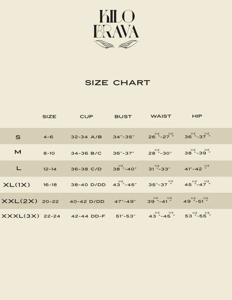 kilo brava size chart as depicted in description