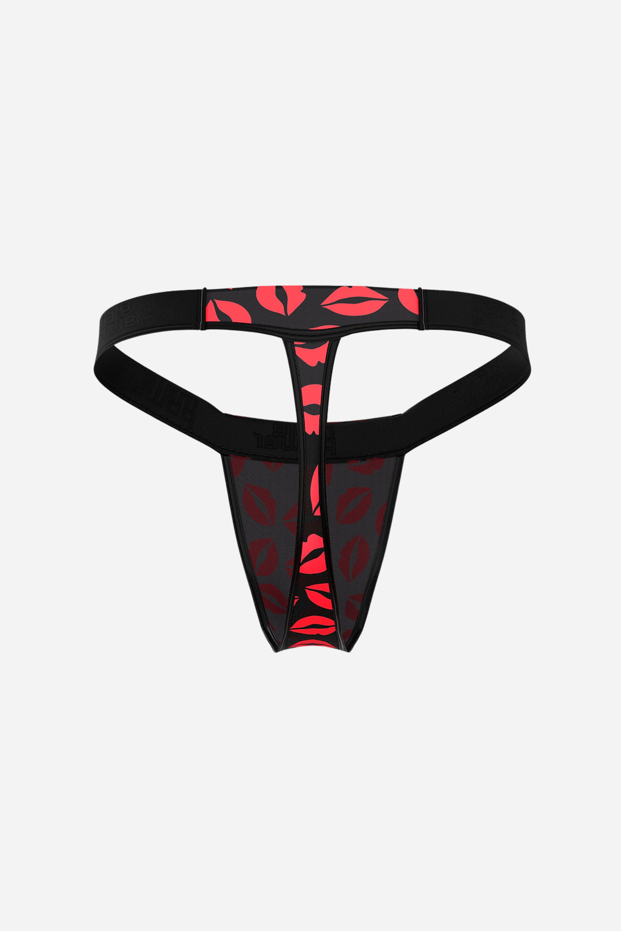 Kiss Me Lips Mesh Pouch Micro Thong