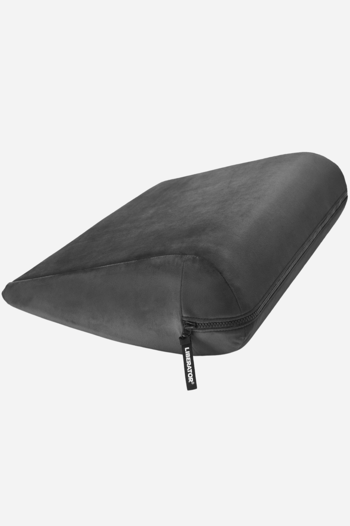 Liberator Jaz positioning wedge in black microvelvet, a compact sloped pillow with a zip-off washable cover for sex and lounging support