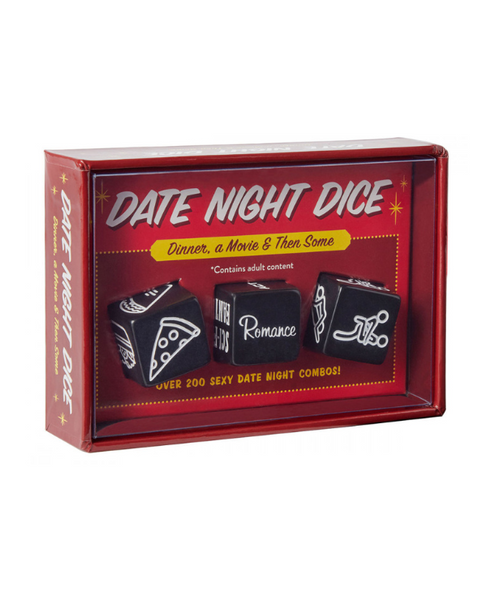 box of sexy decision dice to help couples decide what to eat what to watch and what to do in the bedroom 