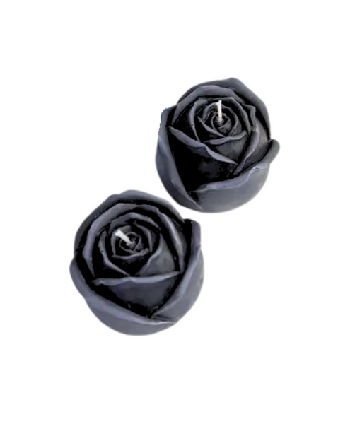 two black colored rose shaped candles