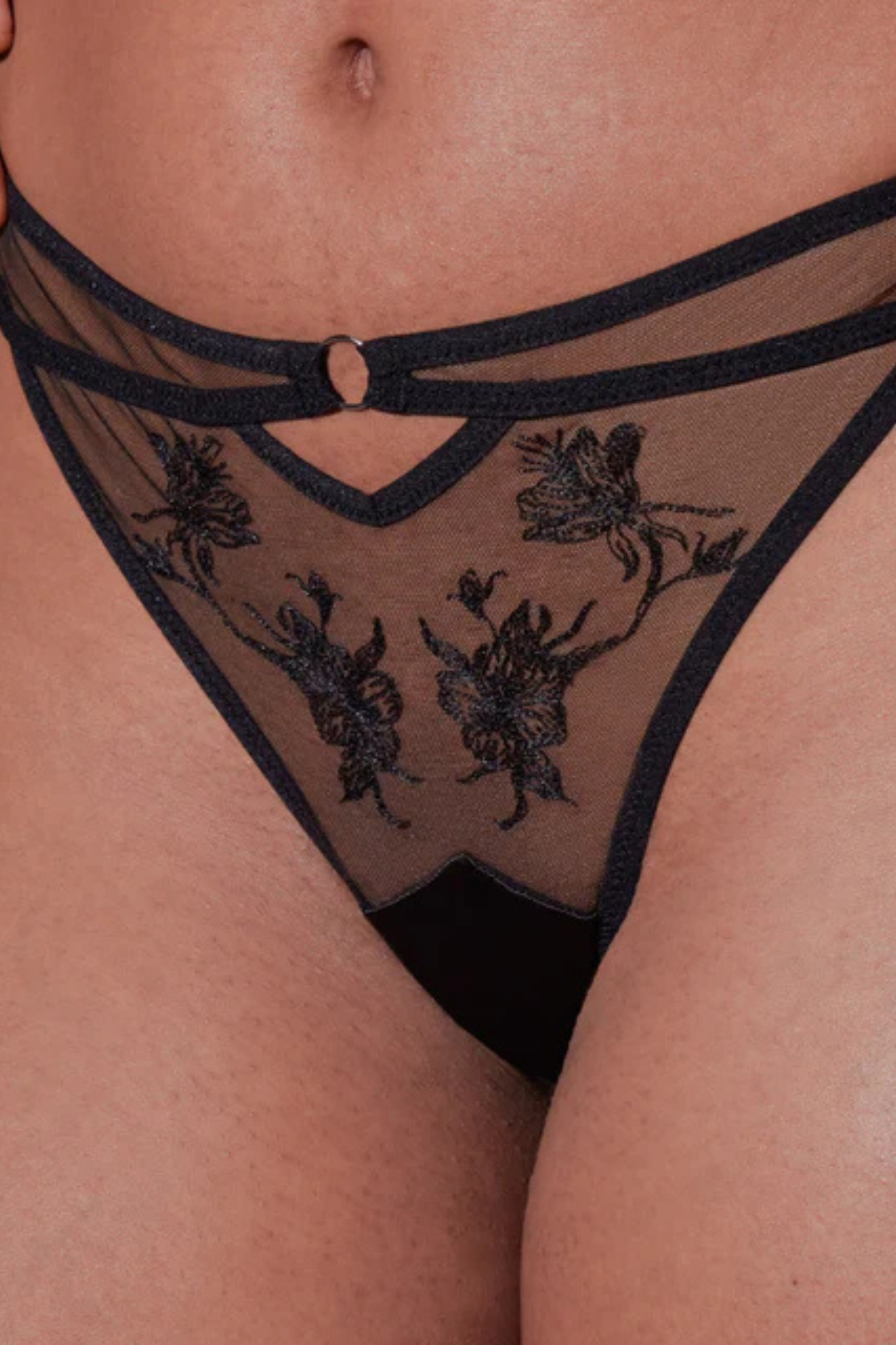 Lilith's Secrets Embroidered Thong in Black