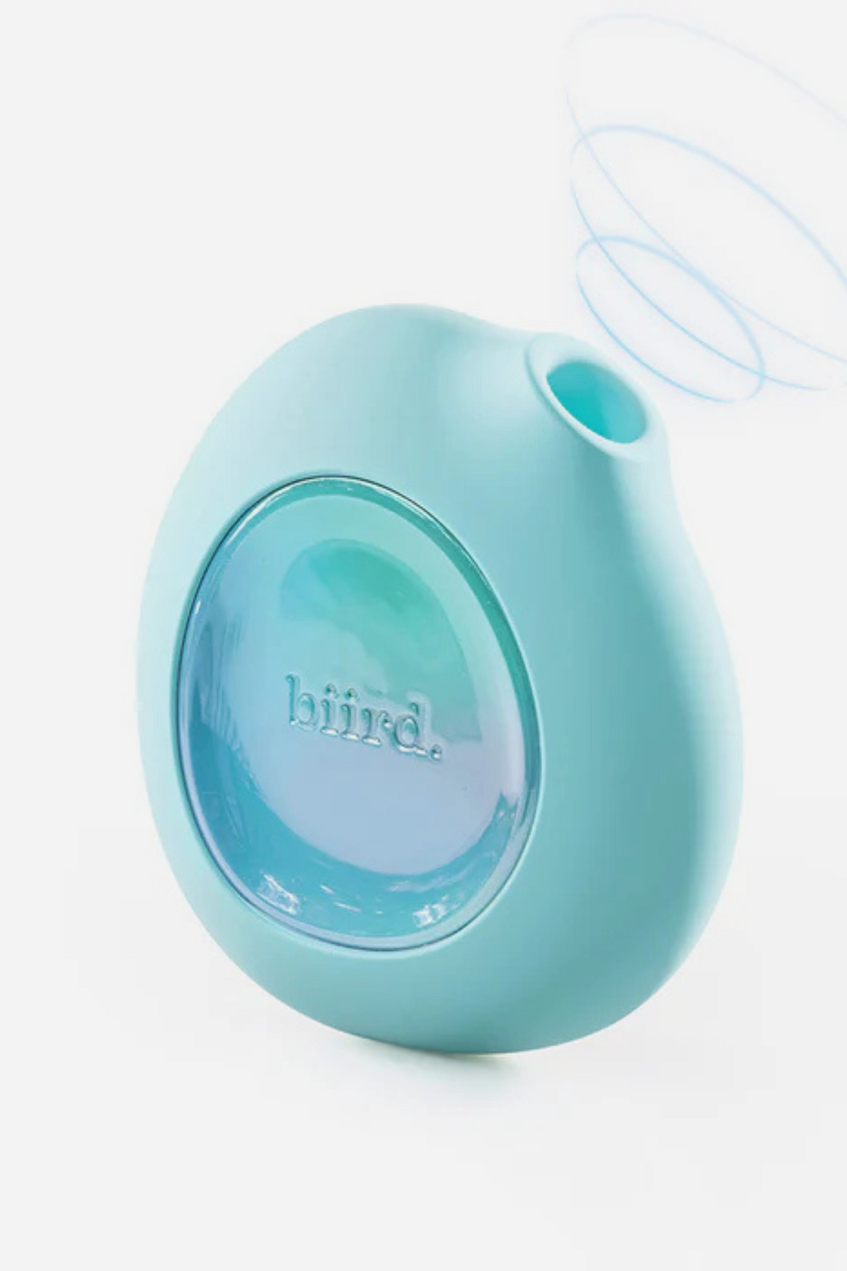 Lumii air pulse clitoral toy in mint, a palm-sized pebble shape with a soft suction nozzle and an iridescent rainbow-glow face panel