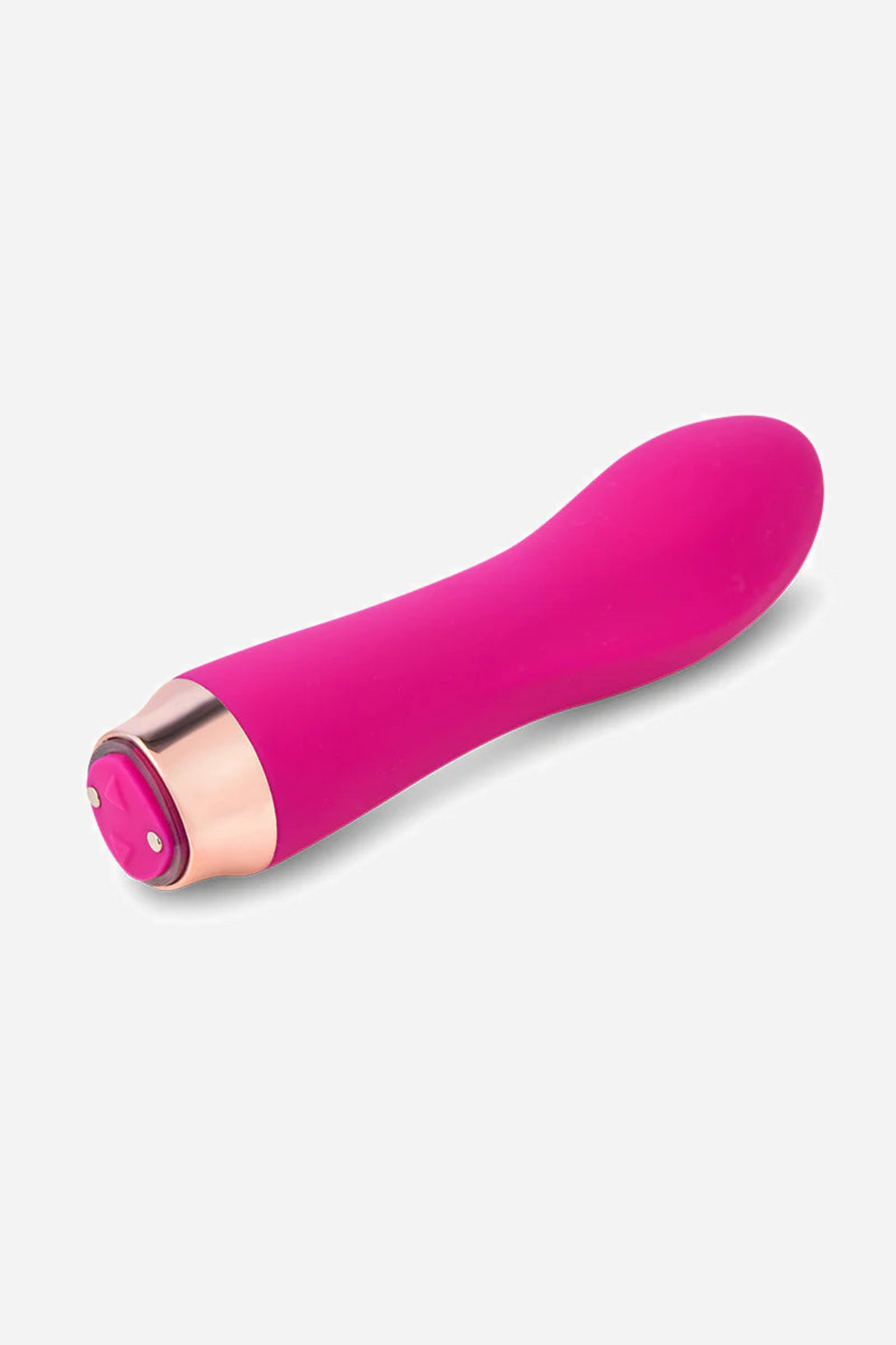 The magenta Lynx Nitro bullet lying on its side at an angle, showing the full length of the silicone shaft and the rose gold base cap.