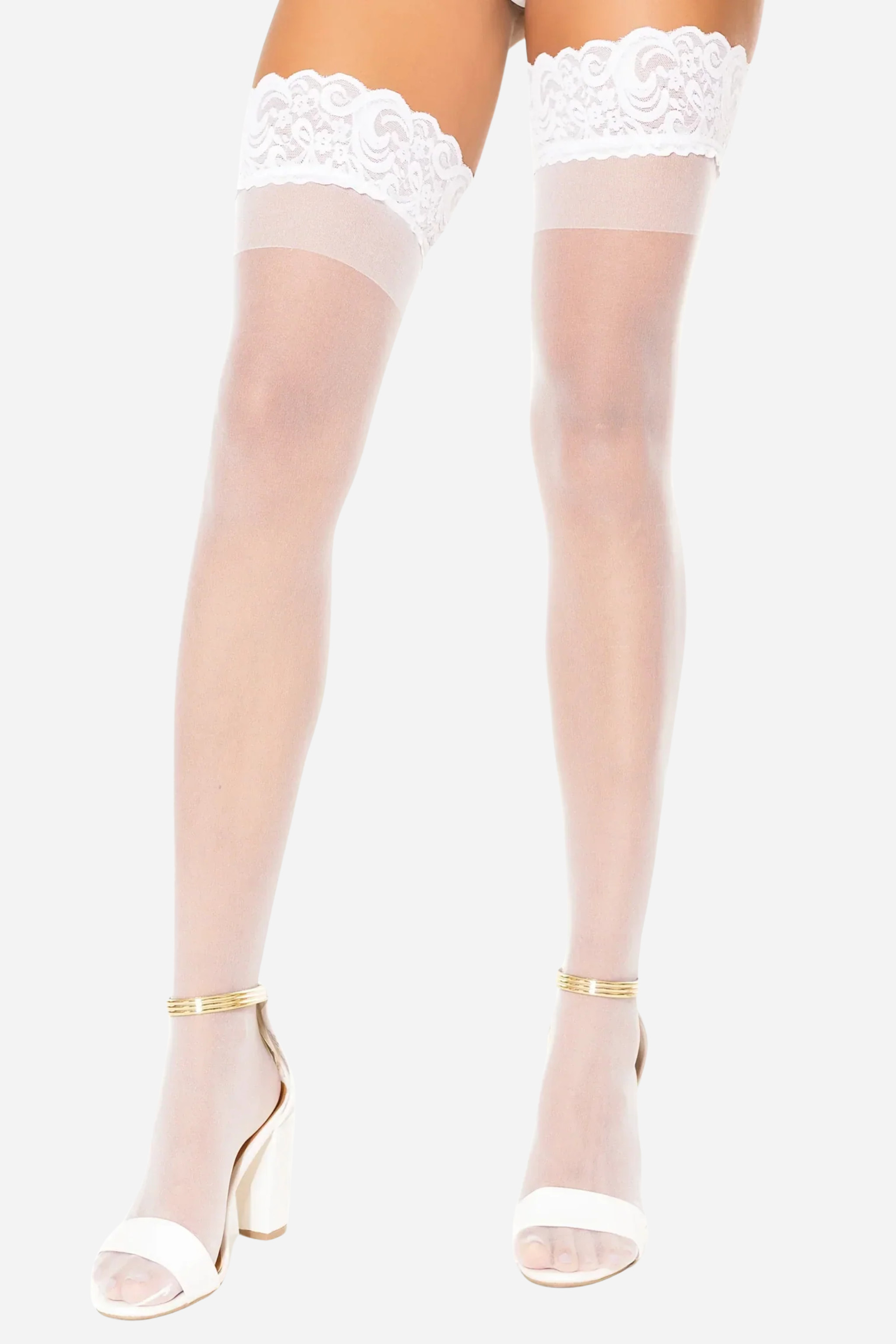 Out Dancing Sheer Lace Top Stay Up Thigh Highs in White