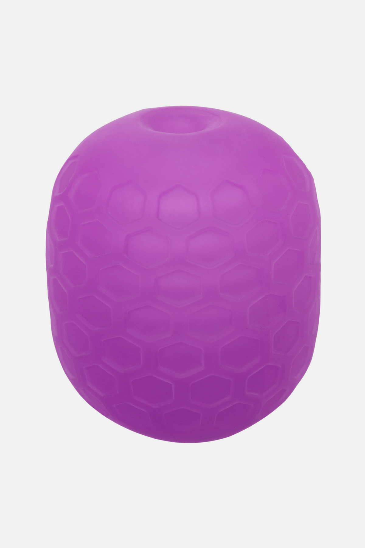 Purple Pop Sock Textured Stroker standing upright with the opening at the top, showing its soft, stretchy, reversible design
