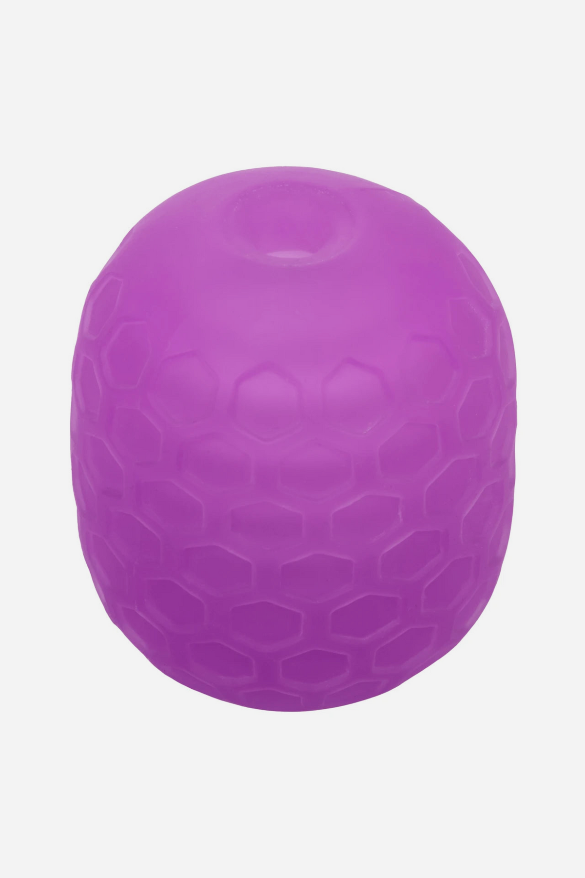 Purple Pop Sock Textured Stroker standing upright, showing the soft dimpled outer texture of this stretchy reversible masturbator