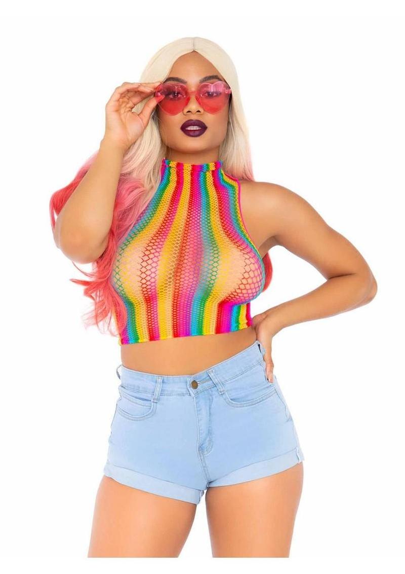 Pride All Year Fishnet Crop Top in Rainbow