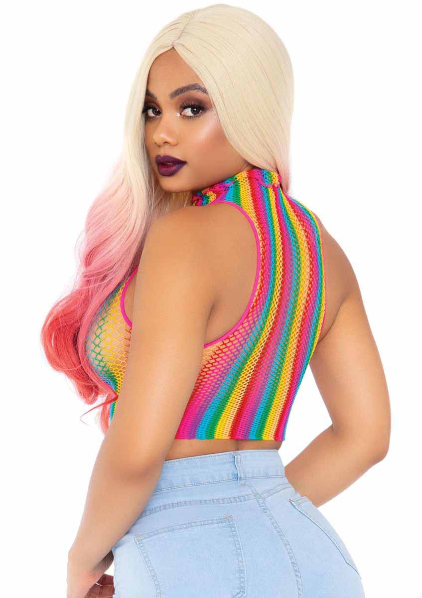 Pride All Year Fishnet Crop Top in Rainbow