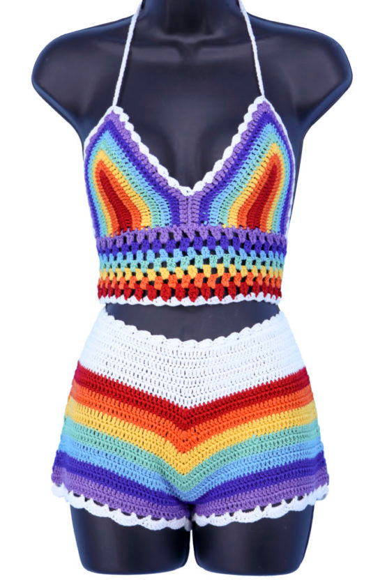 Rainbow Crochet Halter Top