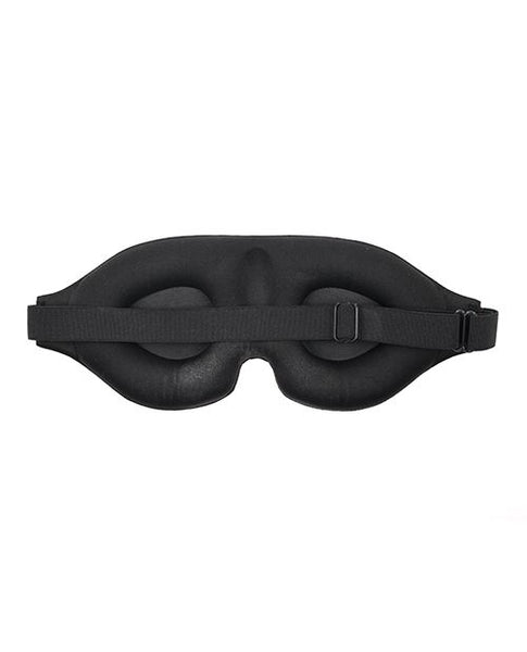 view of underside of memory foam blindfold with contoured eye holes and adjustable straps