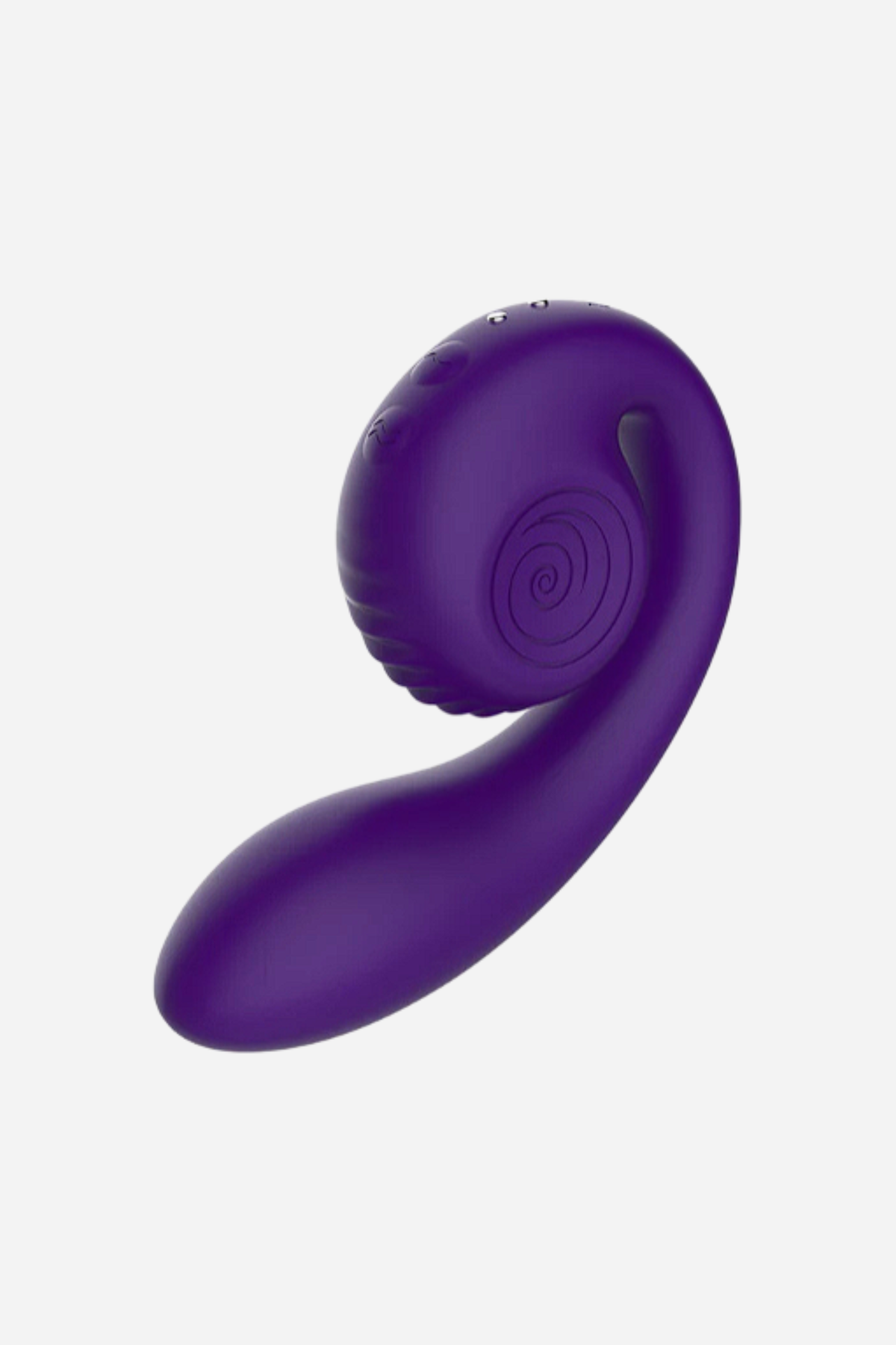 Snail Vibe Gizi rabbit vibrator in Purple, showing the curved G-spot shaft and spiral snail-shell clitoral arm on light grey