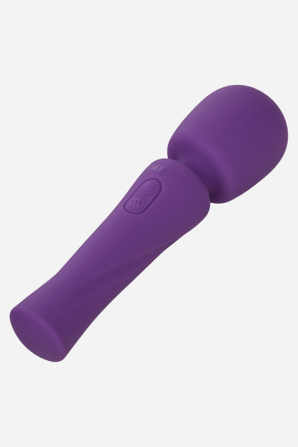 Purple Star Gazer Wand Massager angled to show the soft massaging head and the curved handle with its single control button