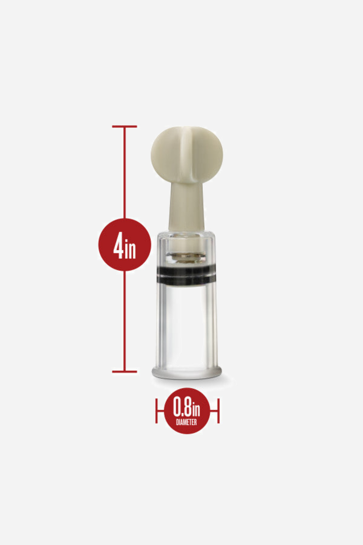 Size guide for a single Tempt and Twist sucker, marked 4 inches tall and 0.8 inches across the clear cylinder at its widest point.