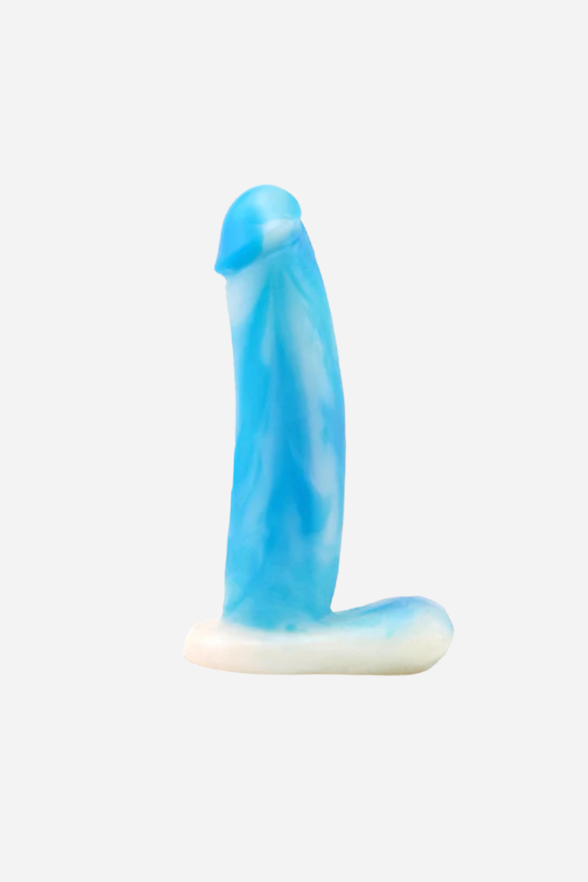 VixSkin Bandit dual density dildo in Clouds in the Sky Blue, a marbled blue and white swirl with a white base, on light grey