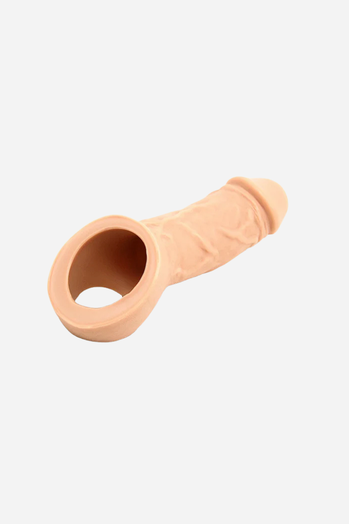 VixSkin Holster dual density extender in vanilla, a prosthetic penis attachment that adds length and girth, shown with its ring on a grey background