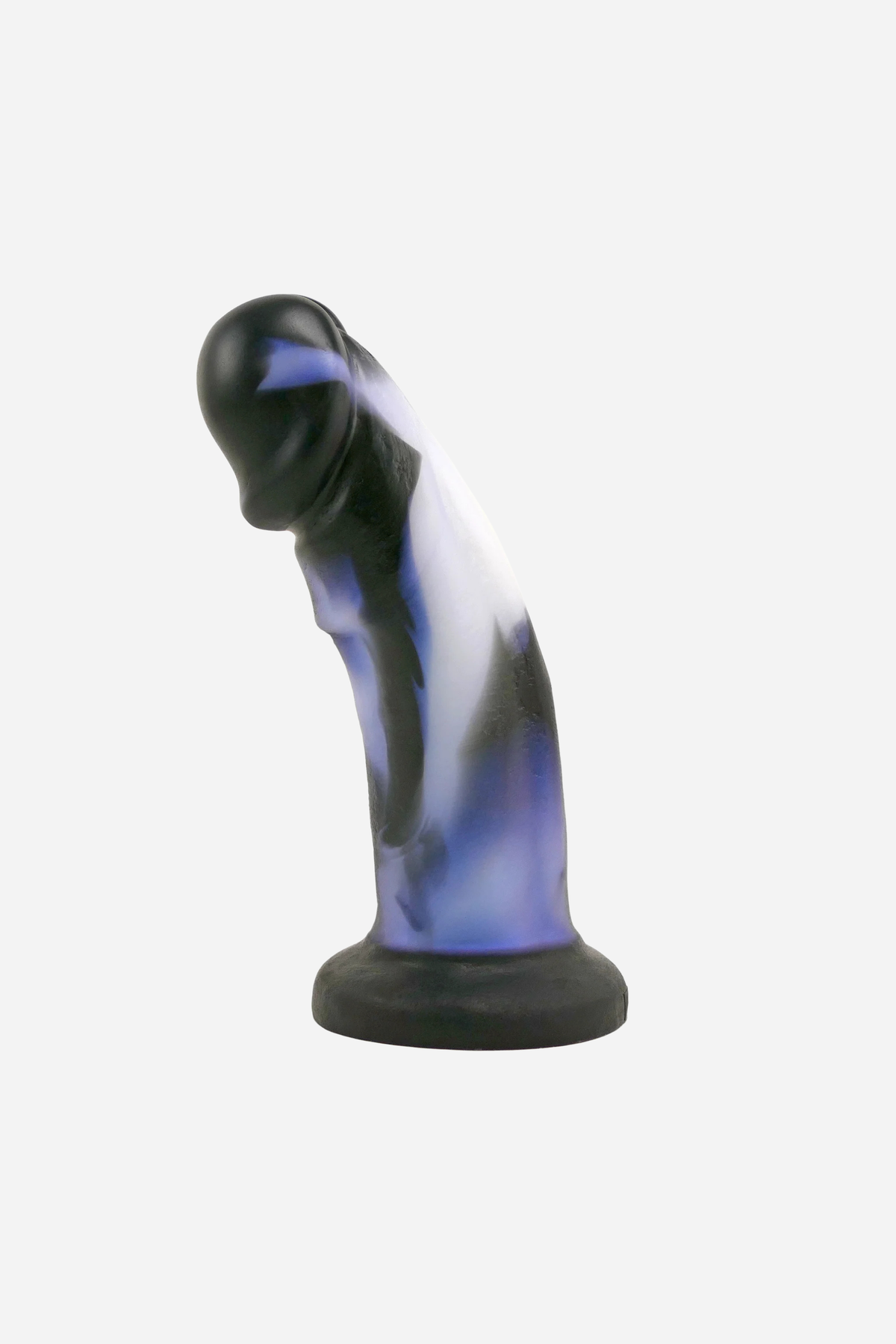 VixSkin Maverick realistic silicone dildo in Midnight Pearl, a black and purple swirl with a curved shaft and flared base, on grey