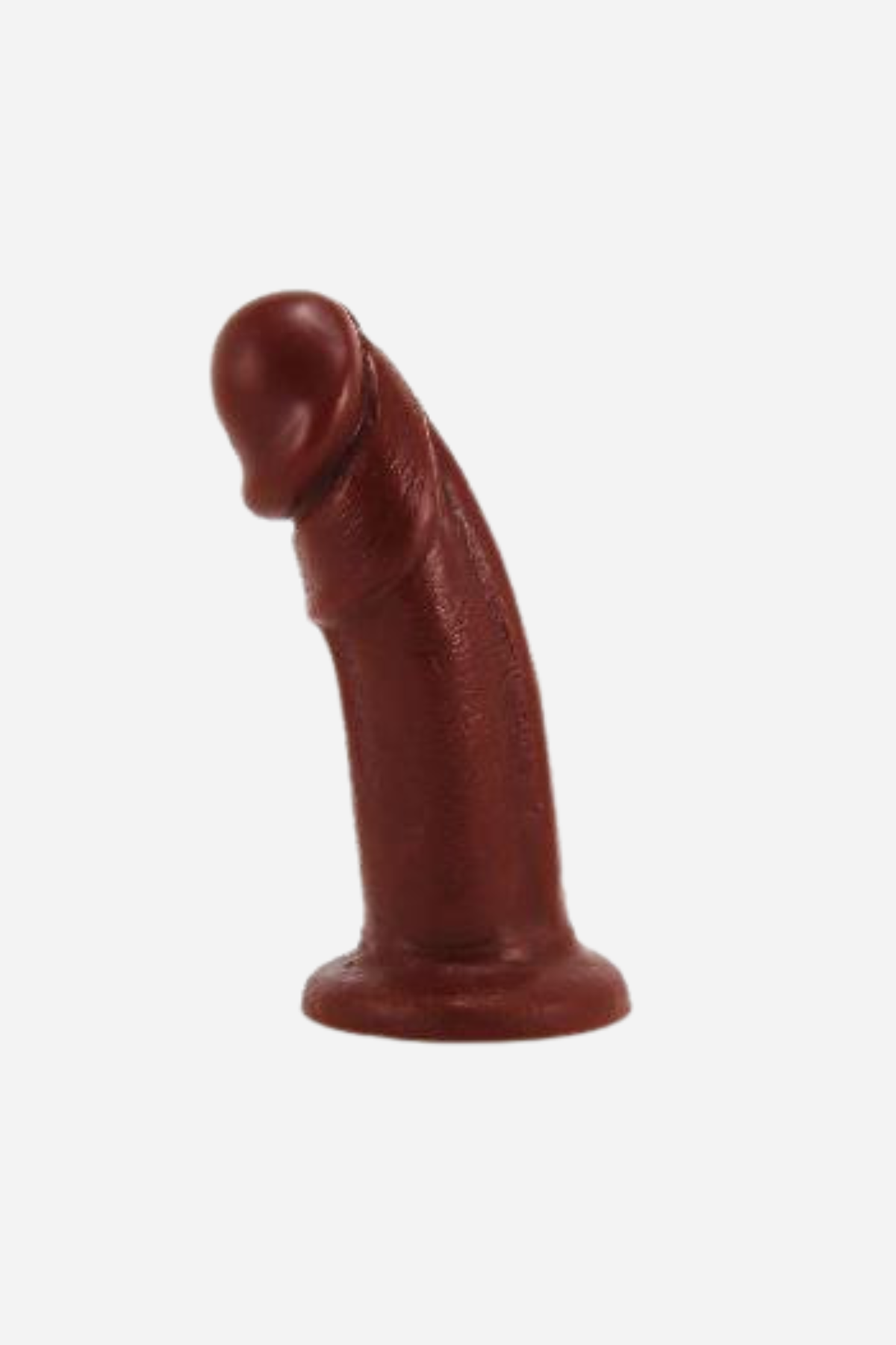 VixSkin Maverick realistic silicone dildo in Chocolate, showing the curved shaft, defined head and flared harness base on grey