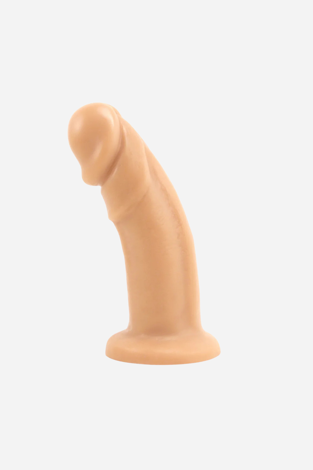 VixSkin Maverick realistic silicone dildo in Vanilla, showing the curved shaft, defined head and flared harness base on grey