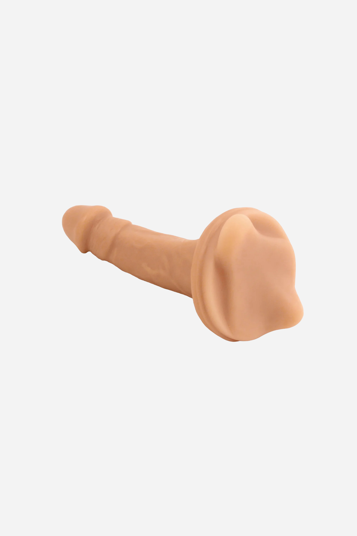 VixSkin Mustang Royale dildo in vanilla, a dual density silicone toy with a double-ridged head and a cushioned, bumpy flared base, on grey