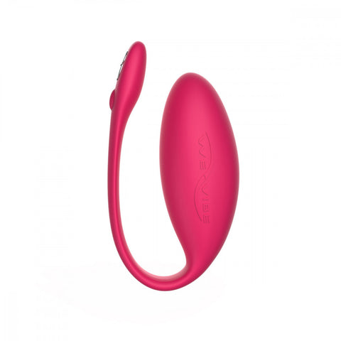 Egg shaped hands-free wearable vibrator with tail for Bluetooth connectivity, in pink  