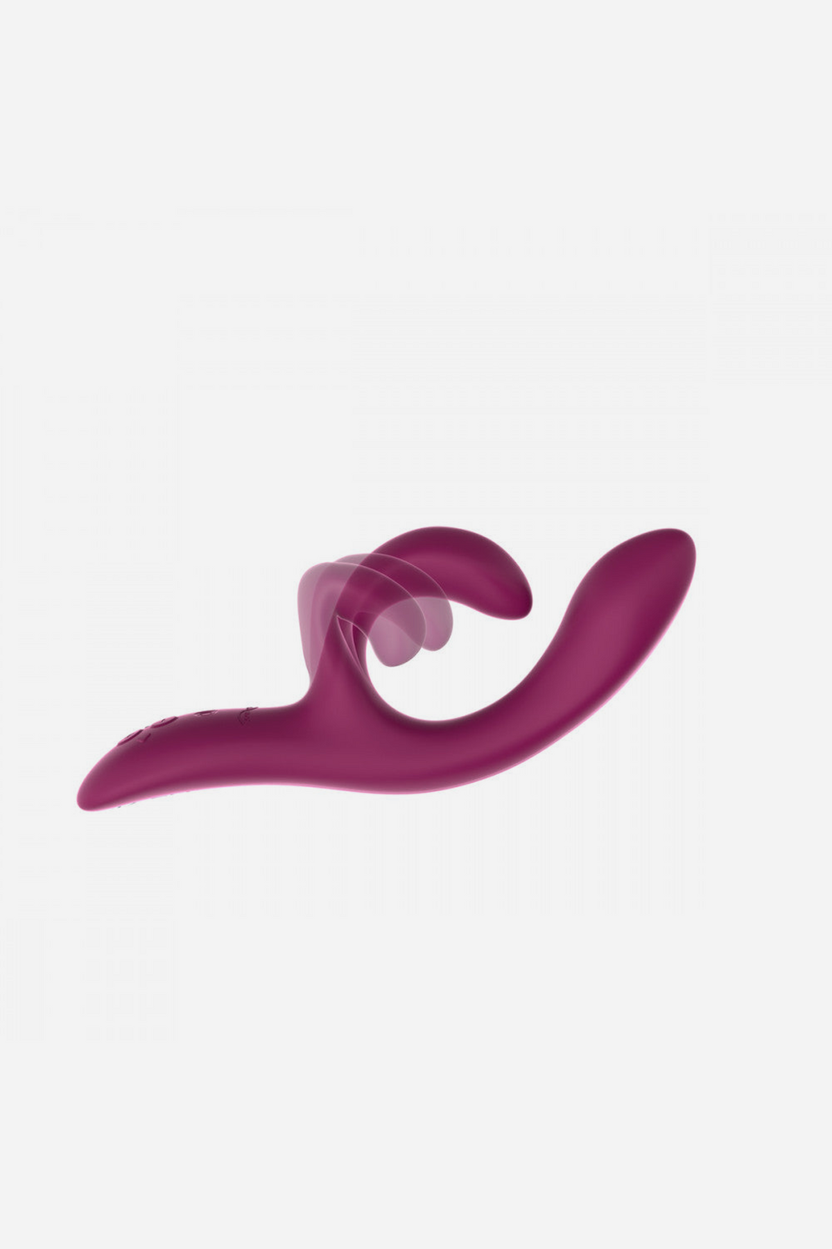 Side view of the magenta We-Vibe Nova 2 lying flat, with motion lines showing the flexible outer arm moving along with the body