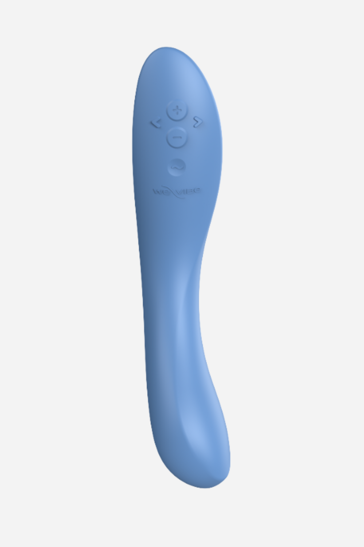 We-Vibe Rave 2 G-spot vibrator in twilight blue, front view showing the smooth curved silicone body and control buttons near the tip