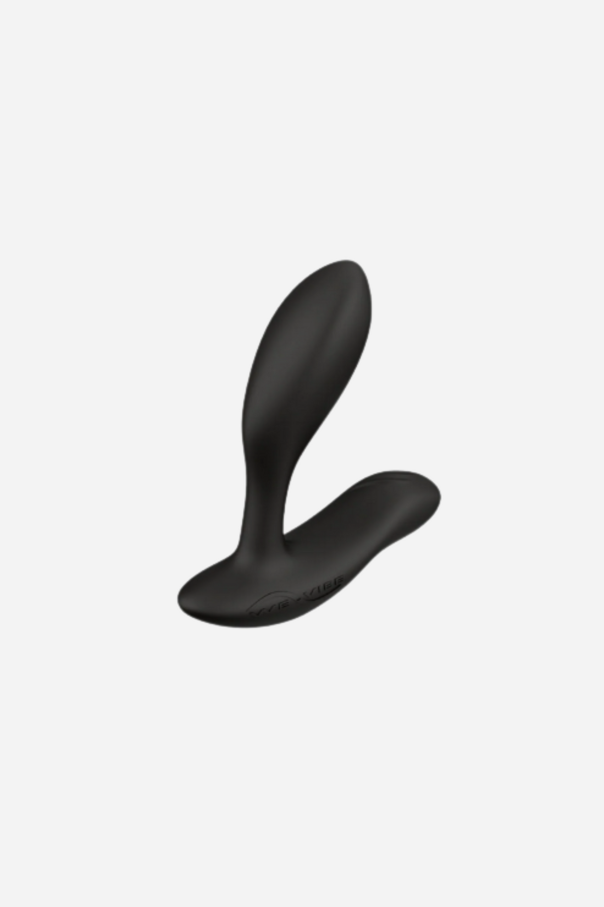 We-Vibe Vector+ prostate vibrator in charcoal black, an L-shaped silicone toy with a curved insertable arm and an external perineum arm