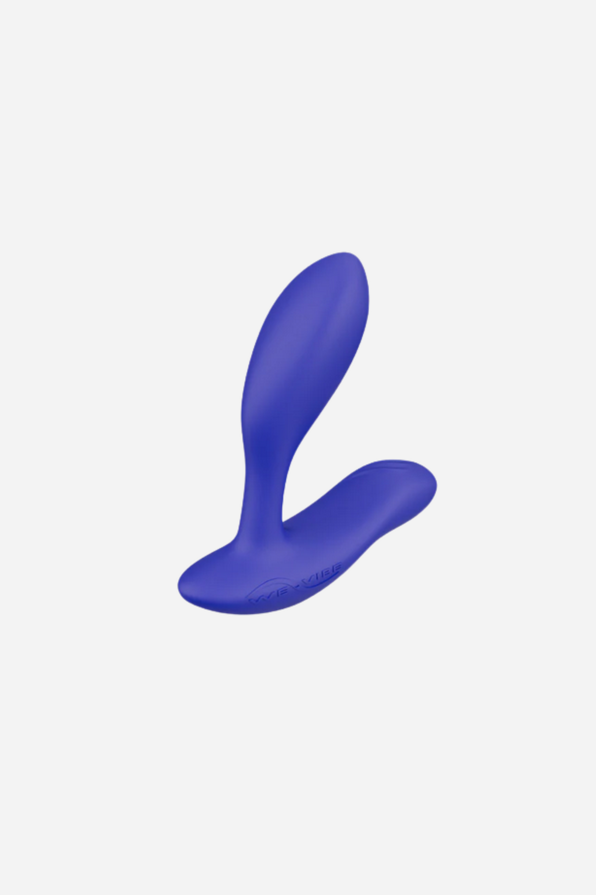 We-Vibe Vector+ prostate vibrator in royal blue, an L-shaped silicone toy with a curved insertable arm and an external perineum arm