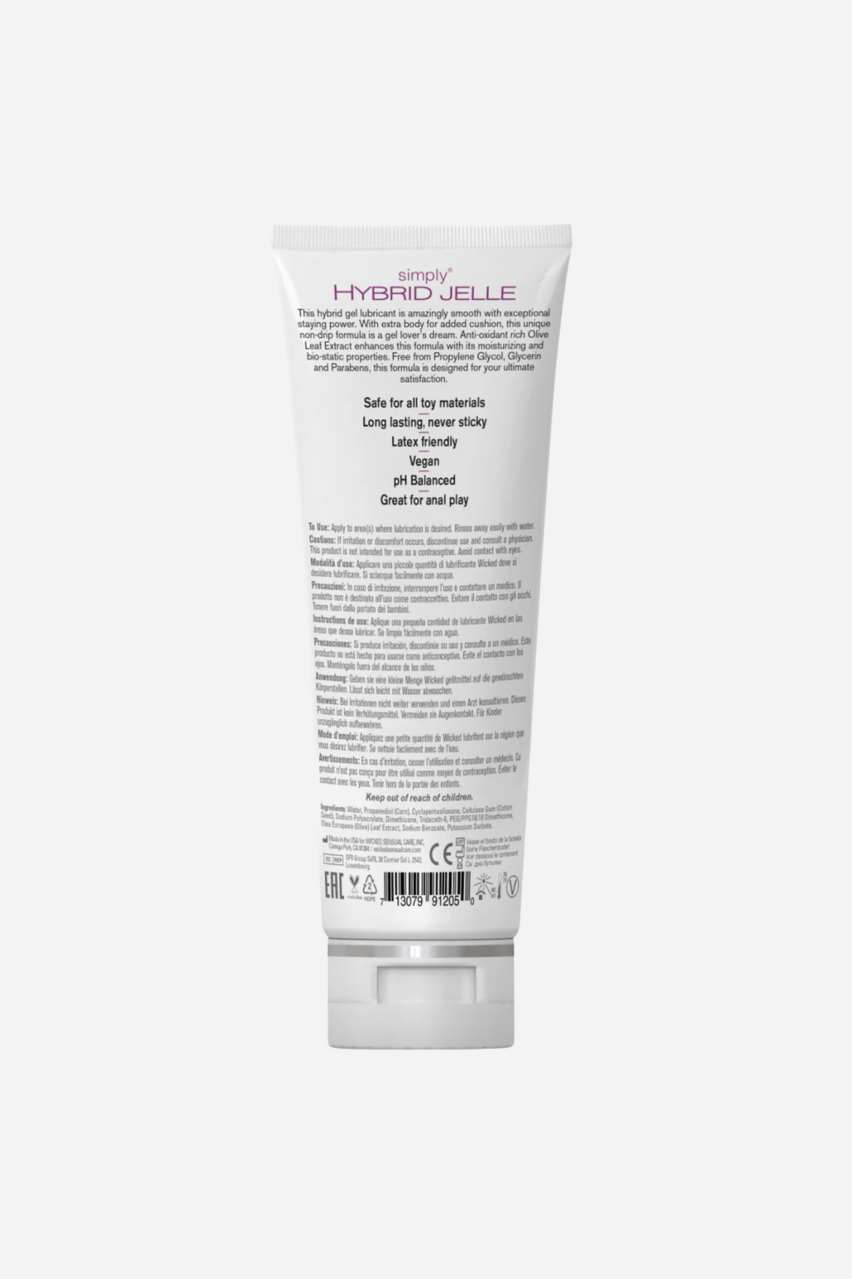 The back of the same tube, showing the directions, ingredients list and product information printed in small grey type on a plain grey backdrop.