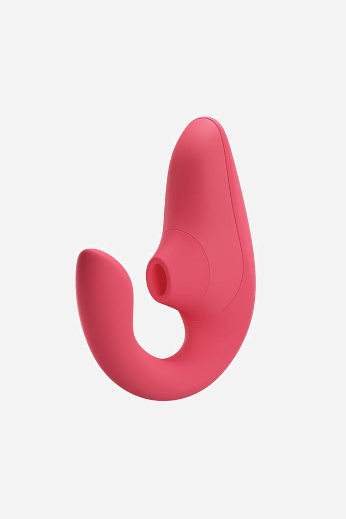 Womanizer Blend rabbit vibrator in vibrant rose, front view with the round air-pulse nozzle set above its curved, flexible G-spot arm.
