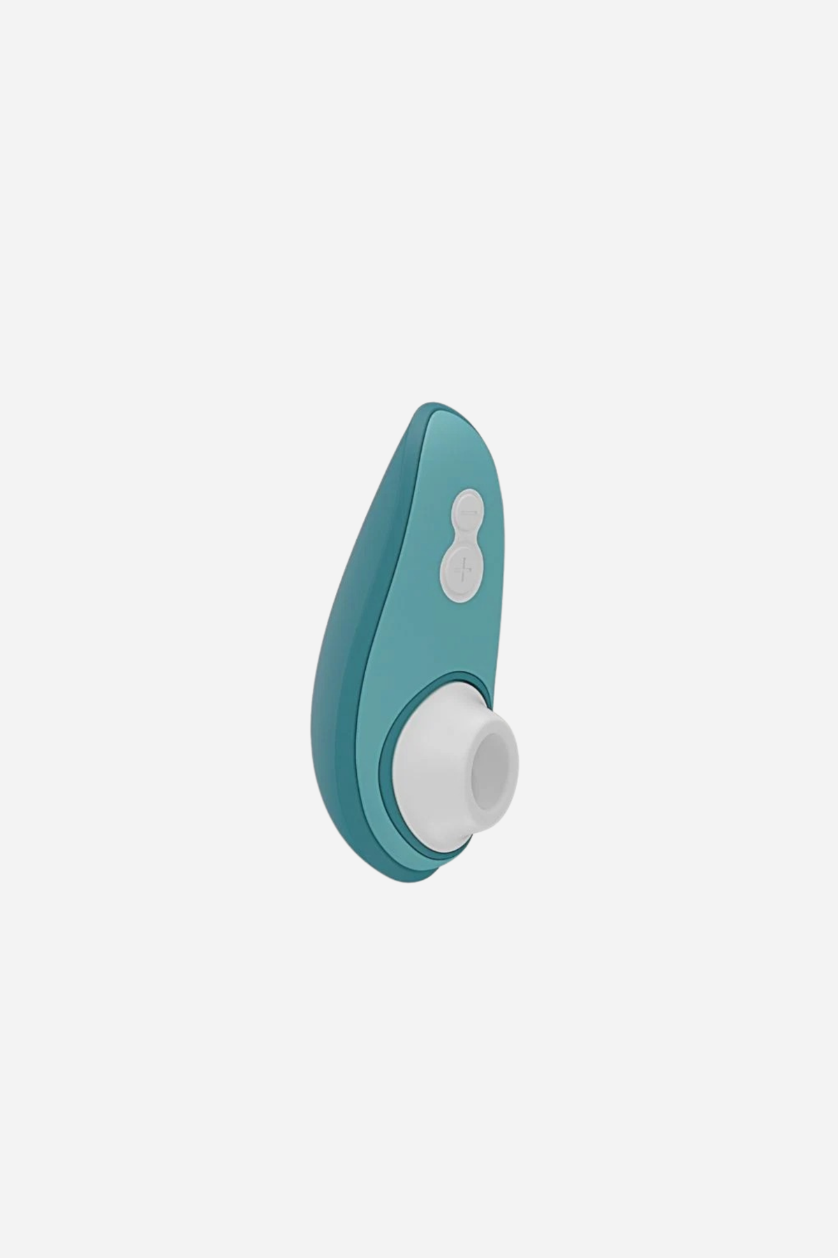 Womanizer Liberty 2 air pulse toy in dark petrol with its magnetic lid closed, a compact travel-friendly clitoral stimulator on light grey