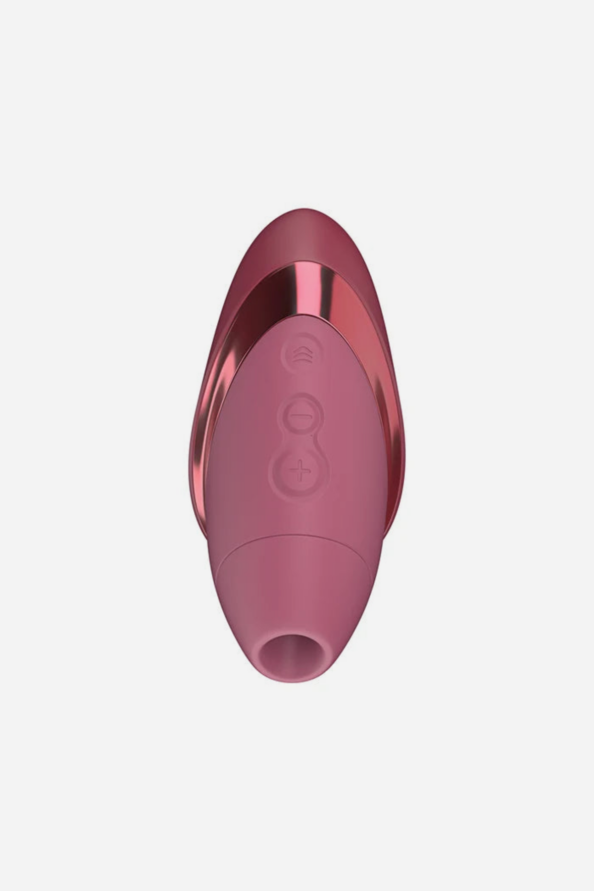 Womanizer Liberty air pulse stimulator in Bordeaux, a deep berry pink body with a soft silicone nozzle at the top and simple front buttons