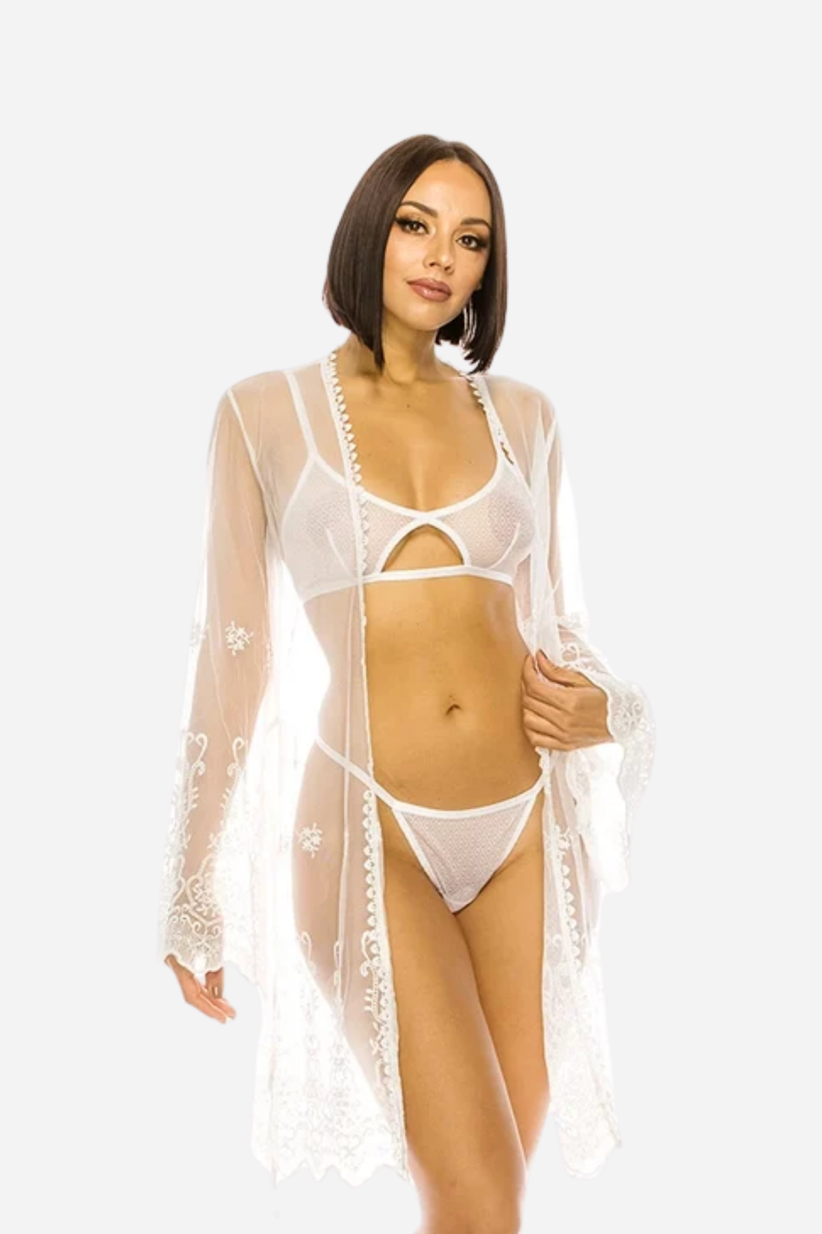 You Mean the World Mesh Embroidery Robe in White