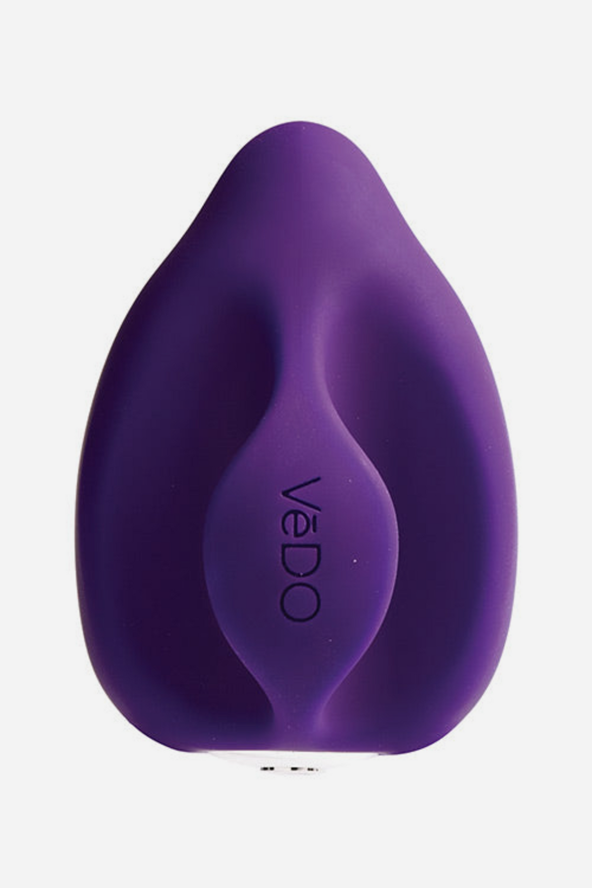 Front view of the purple Yummy Finger Vibe by VeDO, showing the contoured face with a raised centre ridge for targeted stimulation