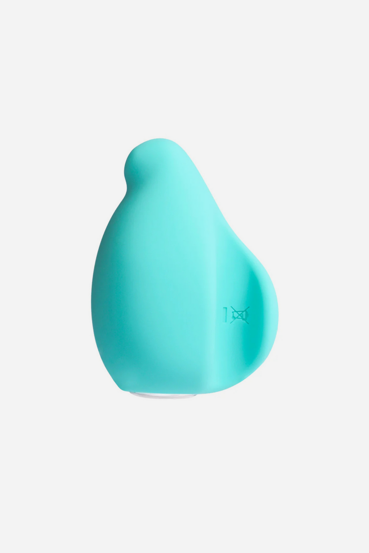 Turquoise Yummy Finger Vibe seen from the side, a compact rechargeable vibrator that slips between your fingers for couples play