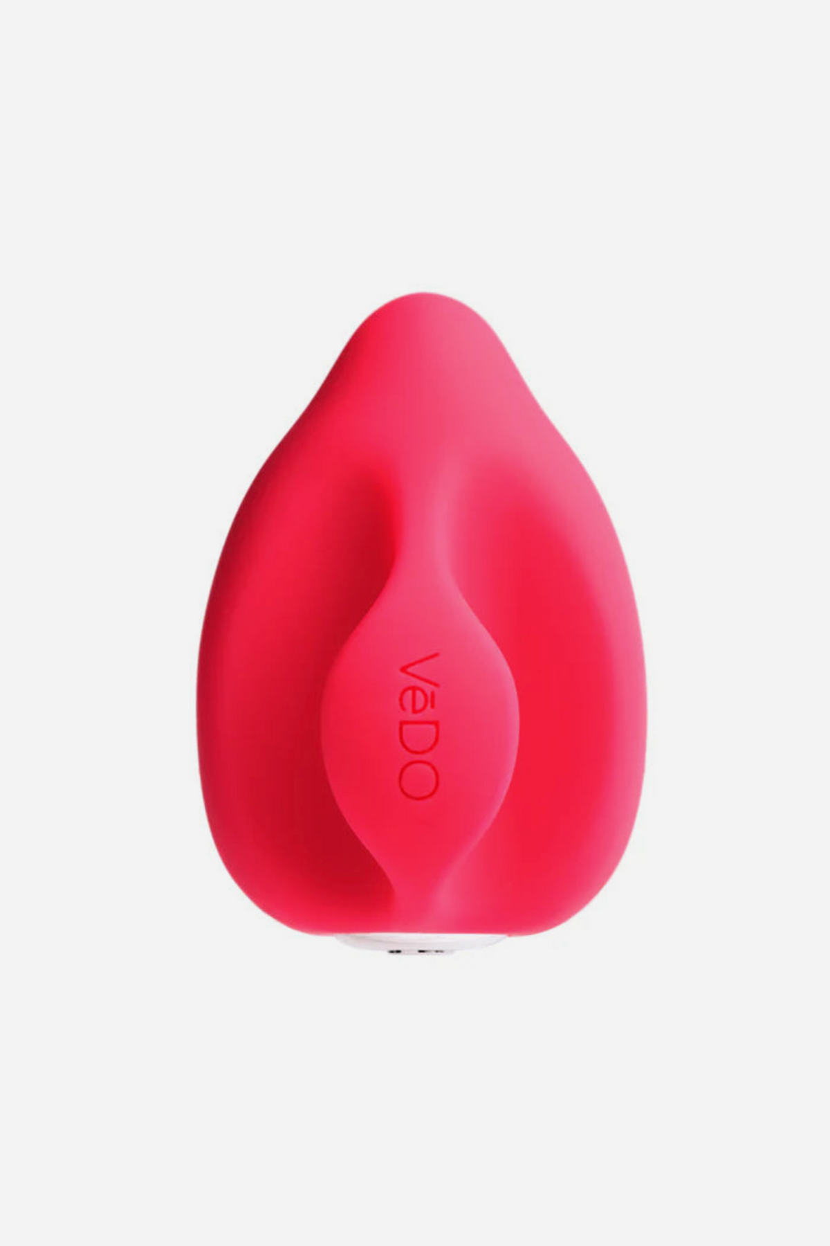 Front view of the pink Yummy Finger Vibe by VeDO, showing the contoured silicone face and raised centre ridge in a bright pink shade