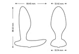 outline of butt plugs showing the dimensions of the toy. the toy is 88.10mm tip to tip, 68.45mm total width, but the insertable width is 32.42mm and the base width is 33.74mm