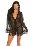 Surely Sheer Mesh & Lace Robe in Black