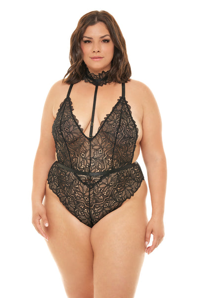 Sweet Darling Lace Teddy with Collar in Black