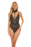 Sweet Darling Lace Teddy with Collar in Black